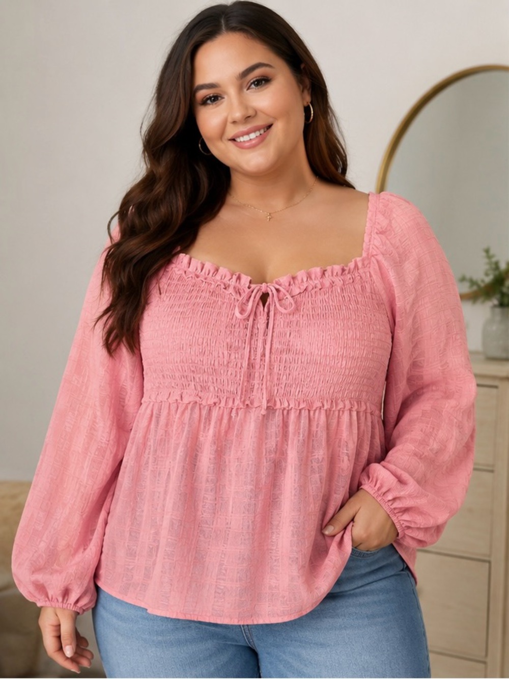 Forever 21 Plus Smocked Peasant Top Pink 2X NWT Cottagecore Boho Babydoll
